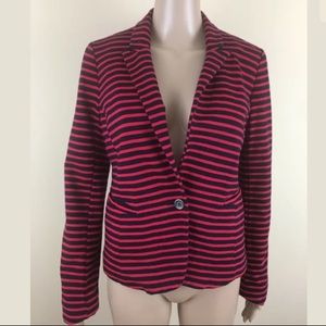 Ann Taylor LOFT 4 Red Blue Striped Blazer Jacket